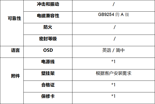 條形屏廣告機新零售行業(yè)-技術(shù)指標